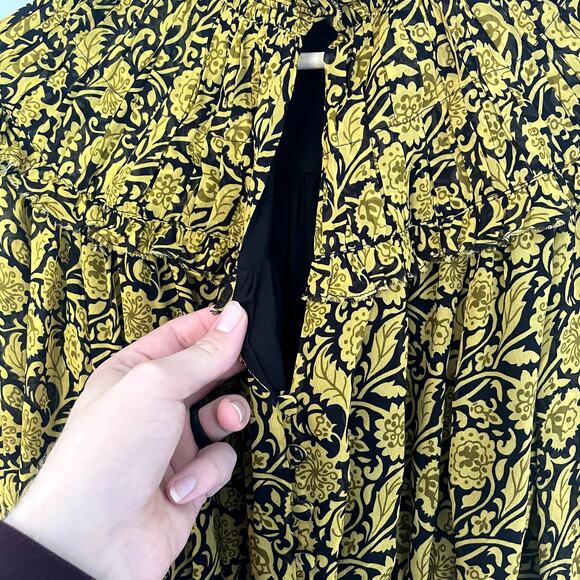 NICHOLAS Abbey Ruffled Printed Crepe Mini Dress In Mustard Yellow w/ Belt SZ 0 - Picture 7 of 16